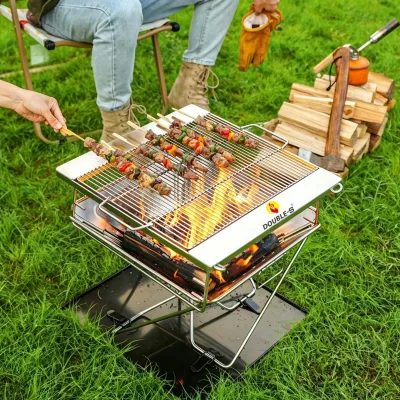 Portable Stainless Steel Camping Firewood Stove Outdoor Bonfire Table Portable Barbecue Grill Charcoal Barbecue Grill