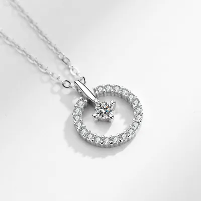 2023 Korean Shinny Jewelry 925 Sterling Silver Crystal Necklace Geometric Cubic Zircon Round Pendant Necklace for Women