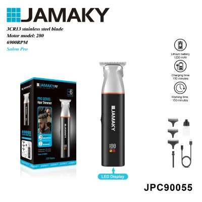 JAMAKY Hair Trimmer Beard Trimmer Cordless 6900RPM Steel Blades 1200mAh Battery LED Display 3 Combs for Home Grooming