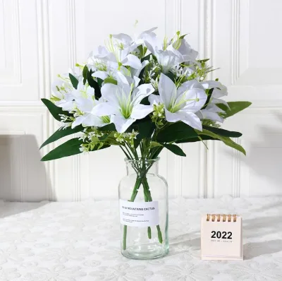 7-heads Silk Flower Bouquet Artificial Lily bunch Flower for Wedding Home Decoration