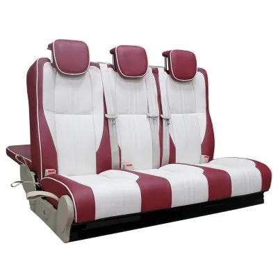 2-Person Luxury Folding Leather RV Bed Reversible Camper Van Seat Bed Safety Belts for MPV Motorhomes (3-Fold Forward