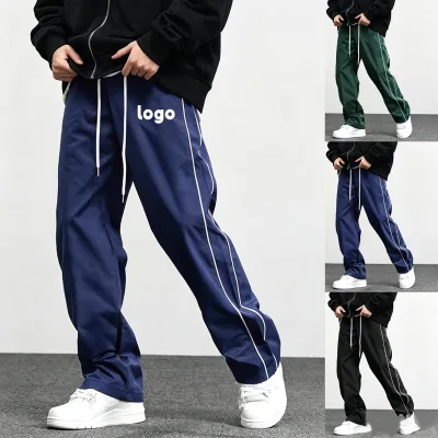 Custom Streetwear Straight Leg Woven Striped Men's Pants Trousers High Quality Plus Size Casual Men Clothing Pants Wholesale