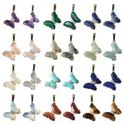New Healing Semi Precious Jewelry Crystal Butterfly Pendant Fashion Stone Pendant for Women DIY Jewelry Making