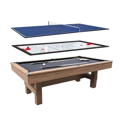 9FT 3-in-1 Multi Game Pool Table, Billiard/Air Hockey/Ping Pong Table, Retro Wood Finish,Game Play Accessories Included