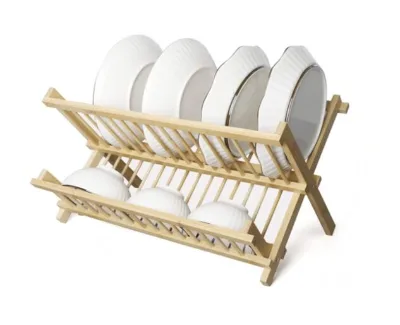 Wholesale Kitchen Foldable Bamboo Dish Plate Drainer Storage  Rack