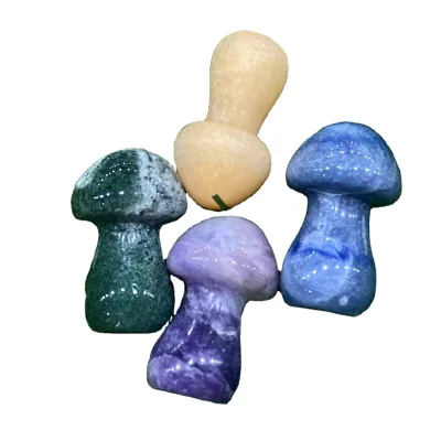 Wholesale Hand Carved Healing Mushroom Fluorite Moss Agate Sodalite Various Nice Mushroom