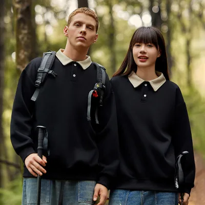 Custom Oversized Puff-Washed Pullover Sweatshirt for Men Color-Blocked Collar Lapel Embossed 3D Print Long Fleece Stylish