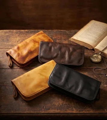 Vintage Genuine Leather Long Zipper Coin Purse Solid Handcrafted Large Capacity Multi-Slot Wallet Carteras Para Mujer
