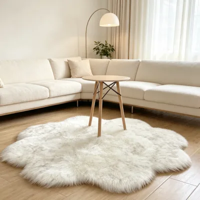 Factory Bulk Supply Flower Shape Faux Wool Fur Mat, Thick Soft Plush Area Rug for Interior Home Project Decoration