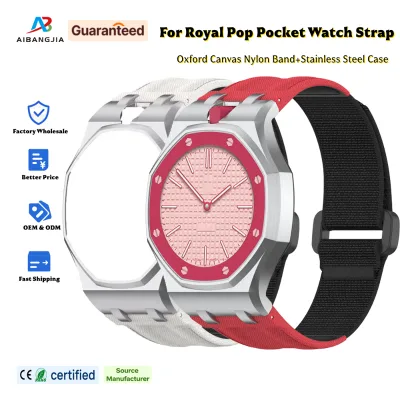 Stainless Steel Bezel Bumper Cloth Canvas Band for Royal Pop AP Watch Sport Durable Outdoor Nylon Strap Hook Loop Wristband