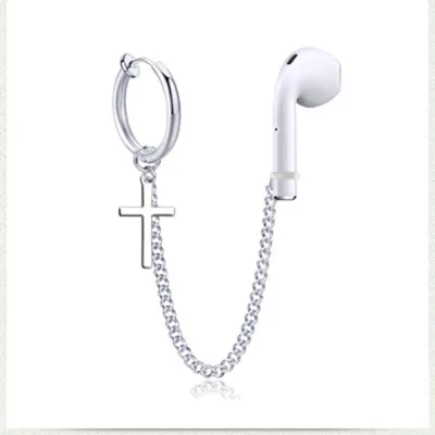 Earphone Anti-lost airpods Wireless Link Chian Headset Without Pierced Ear Clip Stainless Steel Non-fading Sports Earrings