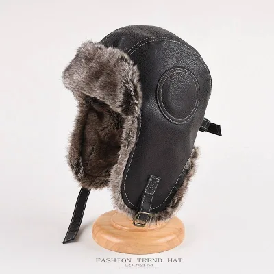 Pilot Men Women Winter Thickened Warm Windproof Leather Earflaps Winter Trooper Hat With Large aviator Hats