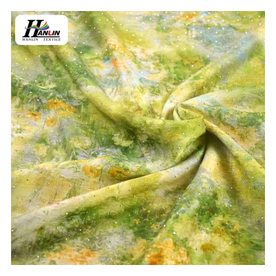 Factory Outlet 100% Rayon Fabric Hawaiian Blue Petal Print Digital Printing Rhinestones Tropical Design for Boys' Garments