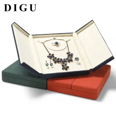 DIGU Custom Shaped Double Door Orange Green Blue Microfiber Simple Large Gift Storage Box for Jewelry Set Packaging Jewelry Box