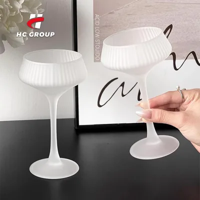 Funky Frosted Long Handle Wine Cup Ribbed Margarita Champagne Glass Martini Cocktail Glasses