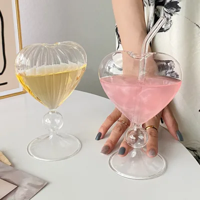 Ins Style 300ml Hand Blown High Borosilicate Glass with Straw for Cocktail and Wine for Parties Custom Logo Available