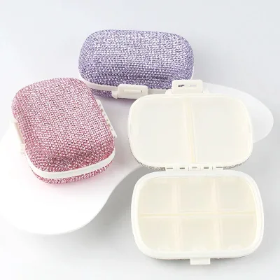 Promotion 6 Compartments Travel Pill Box with Diamond