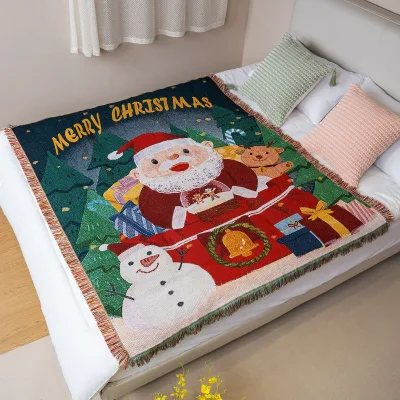 13 Patterns Custom Christmas Jacquard Woven Tapestry Throw Blanket with Fringed Edges for Home Decor