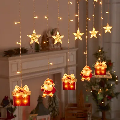 LED Christmas Lights Festive Xmas Tree Santa Claus Snowman Pattern String Fairy Lights Home Party Decoration