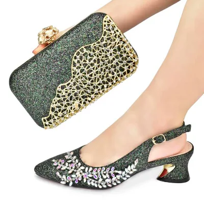 2021 Ladies Fashion Rhinestone Handbag and Shoe Set Italian Women Shoes With Matching Bags AX6418