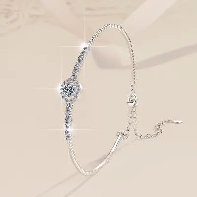 Luxury 925 Sterling Silver Jewelry Round VVS1 Moissanite Diamond Bracelet for Gift