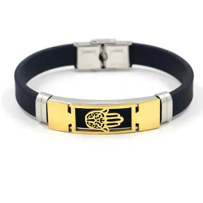 Fashion Jewelry Palm Golden Stainless Steel Silicone Bracelets for Men