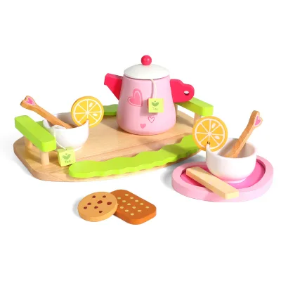 Child Wood Toy Learning Educational Fine Motor Skills Durable Wood Kitchen Toys Pretend Play Wooden Afternoon Tea Set