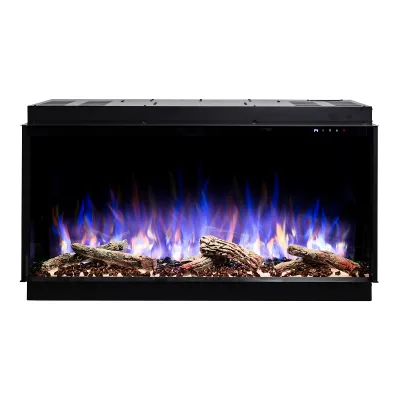 Wall-Mounted 3D Atomizing Electric Fireplace with Flat LED Glass English & French Languages for Home Hotel Use Steel Metal Made