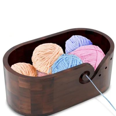Large Size Handmade Wooden Oval Yarn Bowl Crochet Knitting Yarn Storage for Crocheter Sewing Supplies