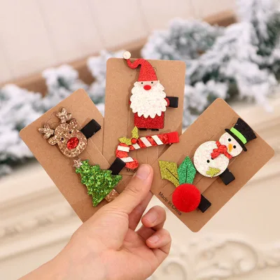 Sequin Hairpin Hairpin Girls Bling Sequin Santa claus Deer Tree Stocking Kids Glitter Hair Clip For Gift