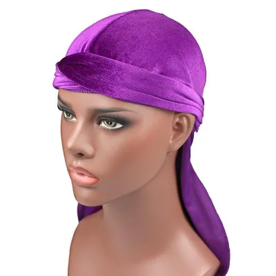 Great Quality Custom Logo Durags for Men Velvet Wholesale  Long Straps Du Rag Custom Design Durag