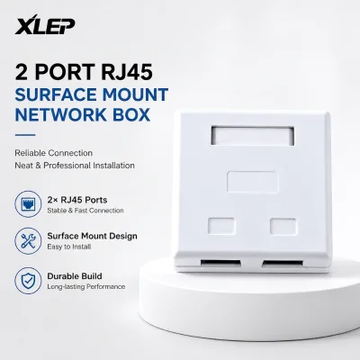 XLEP 2 Port RJ45 Surface Mount Network Box Dual Port 8P8C Cat5e Cat6 Ethernet Junction Box With IDC Punch Down Terminals
