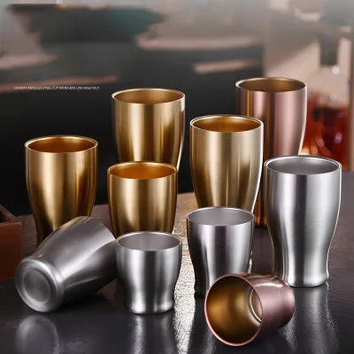 Silver Double Wall Stainless Steel 304 Outdoor Travel Coffee Milk Tea Retro Camping Cup