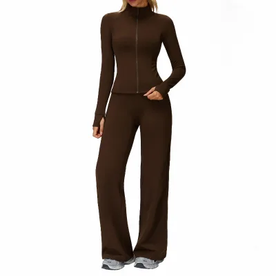 Casual Solid 2-Piece Set Breathable Lightweight Eco-Friendly Seamless Zipper Windproof Warm Fleece-Lined Four-Way Stretch Quick