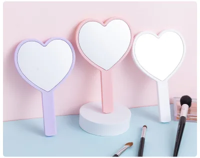 Wholesale Makeup Heart Shape Mirror With Handle Custom Cosmetic Logo Hand Mirror for Beauty Girl Apply Cosmetics