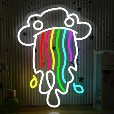 White Vomiting Rainbow Cloud Neon Sign USB-Powered Dimmable Light-Up Wall Decor