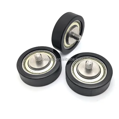 UMBH Silent PU Roller Wheel with M10 Screw Threaded Bearing 6205 Guide Wheel Flat Roller PU Polyurethane Bearing Pulley