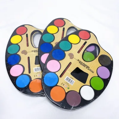 Wholesale 12-Color Solid Plastic Watercolors Palette Large & Small Sizes for Kids & School Students Artists' Brush Cake