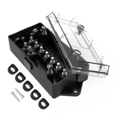 12 Way DC Power Distribution Fuse Box 32V 250A Copper Terminals with Transparent Cover for RV Boat Marine Automotive