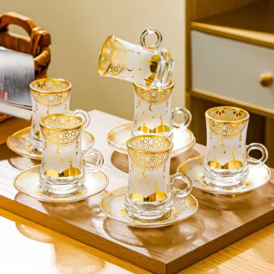 Creative Transparent Glass Water Cup, Gold-stamped Relief-patterned Stained Glass Coffee Cup and Latte Cup