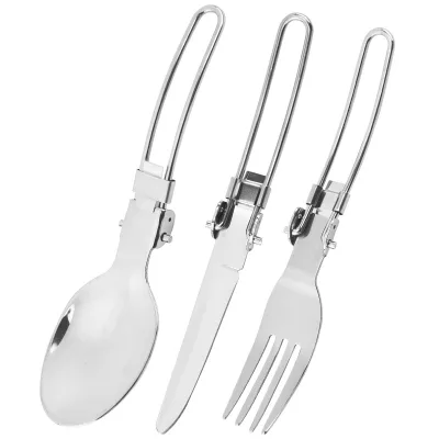 Stainless Steel Portable Folding Cutlery Spoon Fork Knife 3 in 1 for Camping Picnic Travel With Pouch Bag Camping Accessories