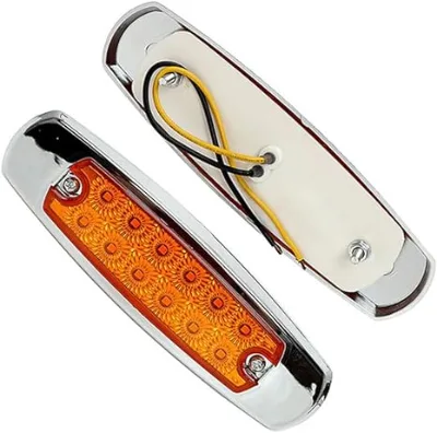 6.4in Clear Lens Amber LED Side Marker Turn Signal Lights Clearance Parking Lamps for Truck Trailer Lorry Tow Chrome Universal