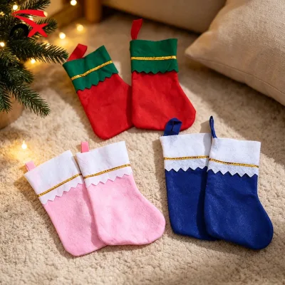 Christmas Candy Stocking Gold Glitter Red Santa Sock Gift Bag Sweets Toys Presents Tree Hanging Decoration Holiday Party Favor