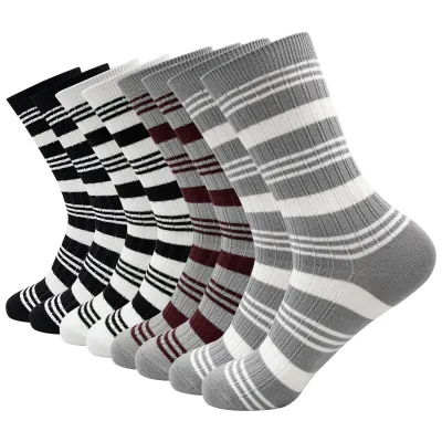 ZHOGNDE New Style Vintage Women Black White Striped Autumn Winter Mid-calf Crew Scrunch Cotton School Socks