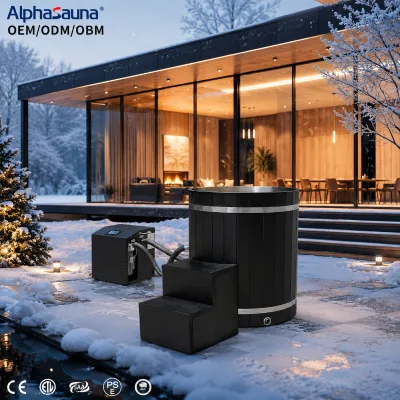 Outdoor Wooden Ice Bath Tub Suitable for 2-3 People with Cooler Stainless Steel Lining Custom logo