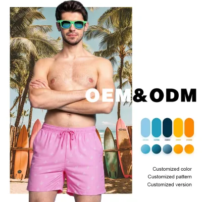 Summer Printed Breathable Elastic Waist Custom Drawstring Swim Shorts 92% Polyester 8% Spandex Mesh Beach Shorts for Men