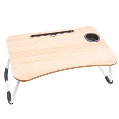 Modern Desk Wooden Leather Surface Laptop Table for Bedroom with Multifunctional Bed Tray and Cup Holder