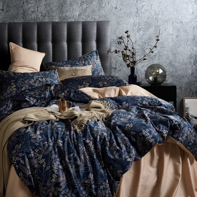 Luxury American Style Eco-Friendly 3-Piece Quilt Duvet Cover and Pillowcase Bedding Set Flower Plant Design for Home Use