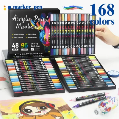 Bositai Heavy Duty Waterproof Permanent Acrylic Marker Pens Soft Dual Tip Quick Drying Paper Labeling Cartons Packaging