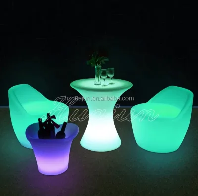 Modern RGB LED Light-Up Sofa Coffee Table Bar Chair Set for KTV Night Club Party Dimmable Lighting Plastic Furniture